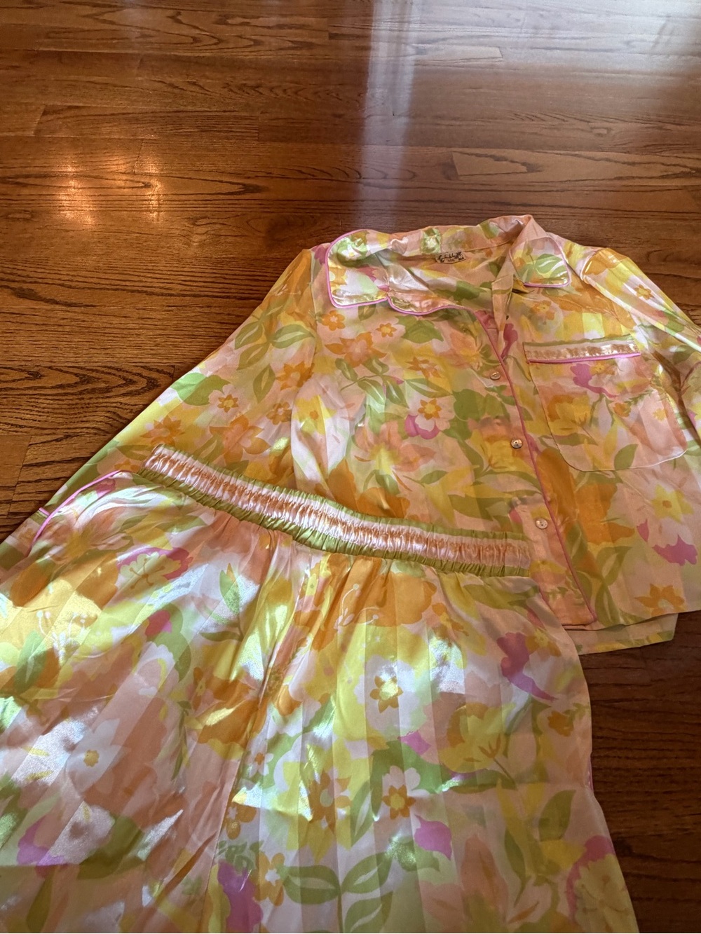 Free People Pillow Talk Satin Pajama Set in the "Lily Combo" - Picture 5 of 8
